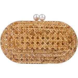 Women Acrylic Rattan Clutch Purse Elegant Woven Evening Bag Brown Shoulder Handb